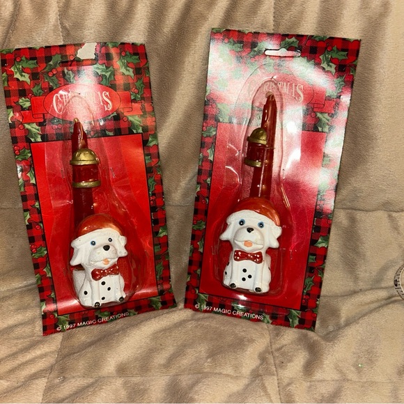 Set of 2 Dalmatian Puppy candlestick holder with candles - Picture 1 of 6